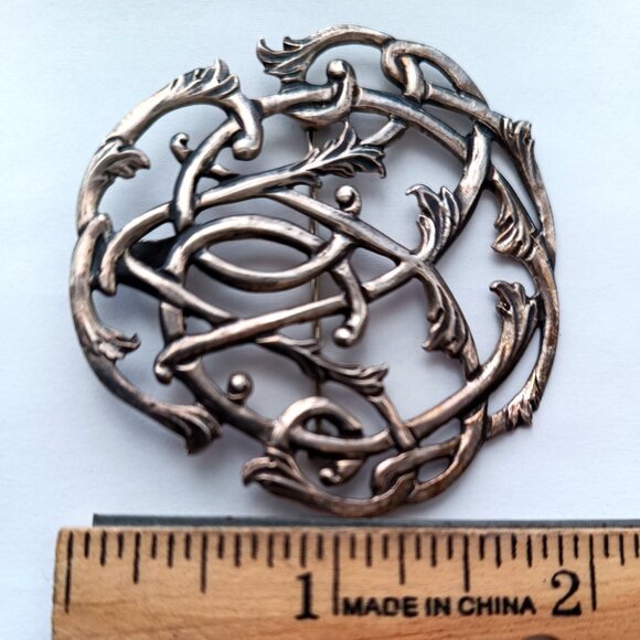 Antique Brooch Pin Pendant Sterling Silver Art Nouveau Intertwined Vines Leaves - Picture 8 of 8